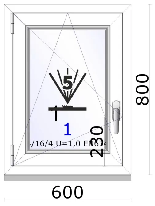 Jednokrídlové plastové okno | otváravo-sklopné | ľavé | 600x800mm | farba biela 1