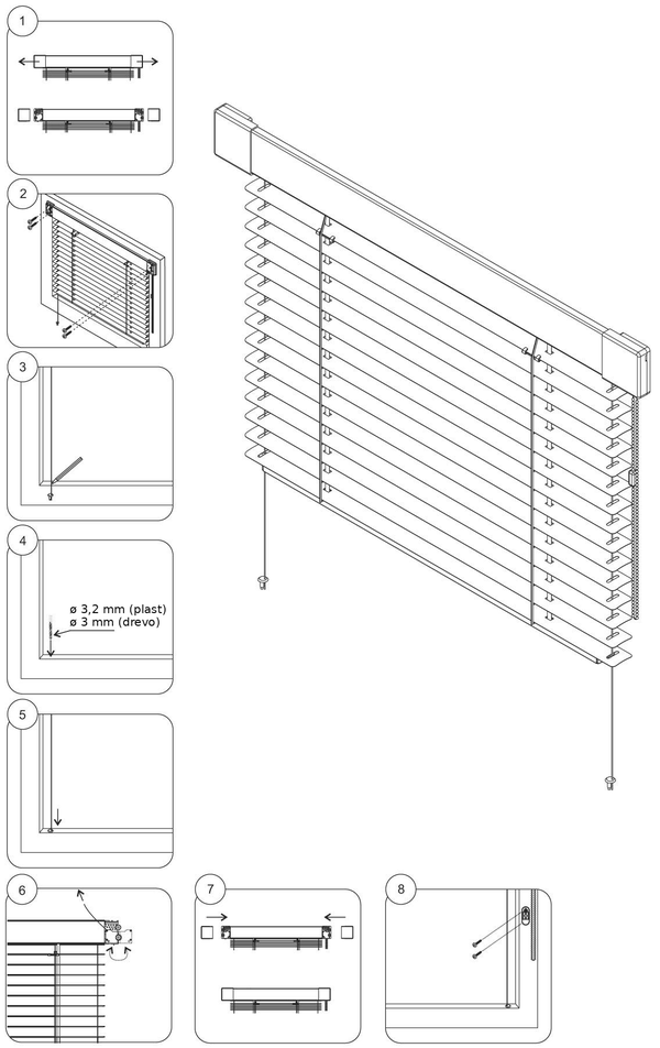 Názorná montáž žalúzie Isotra System – kroky 1 až 8